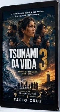 Capa oficial do e-book Tsunami da Vida 3: A Última Travessia, em dispositivo de leitura